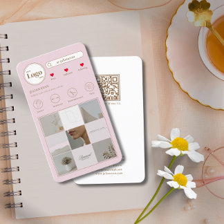 Carte de visite rose avec collage photo moderne In