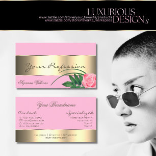 Carte De Visite Rose avec Décor Or et Fleur Rose agréable Moderne