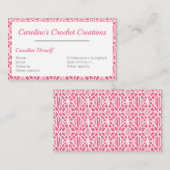 Carte De Visite Rose avec Motif de dentelle Crochet blanc (Devant / Derrière)