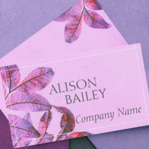 Carte De Visite rose avec violet feuille l'art naturel coutume