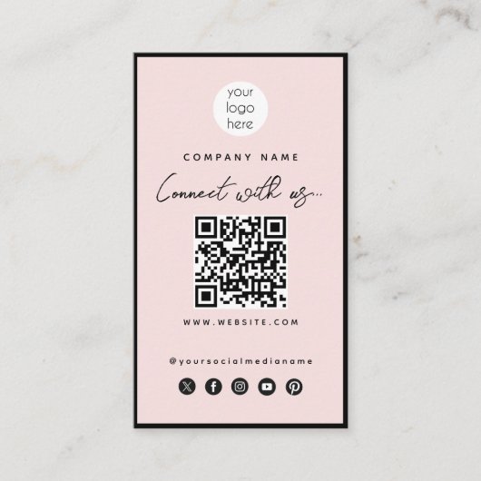 Carte De Visite Rose Black Connect Us QR Code Social Media (Devant)