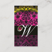 Carte De Visite ROSE BLACK DAMASK AMÉTHYST MONOGRAM Fuchsia Gold (Dos)