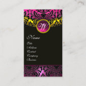 Carte De Visite ROSE BLACK DAMASK AMÉTHYST MONOGRAM Fuchsia Gold (Devant)
