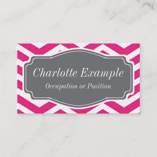 Carte De Visite rose blanc gris Chevron personnel (Devant)