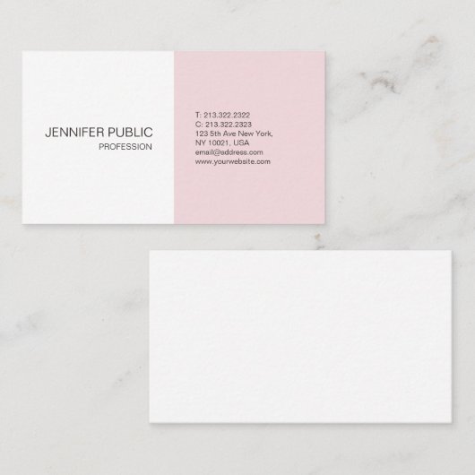 Carte De Visite Rose Blanc Moderne Design élégant Plat tendance (Devant / Derrière)