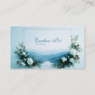 Carte De Visite Rose Blanche Florale et Vallée de la Montagne Vert
