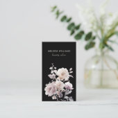 Carte De Visite Rose Blanche Rêveuse Fond Noir (Debout devant)