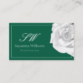 Carte De Visite Rose blanche sur vert avec initiales QR Code (Devant)