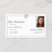 Carte De Visite Rose blanche sur vert avec logo et photo (Dos)