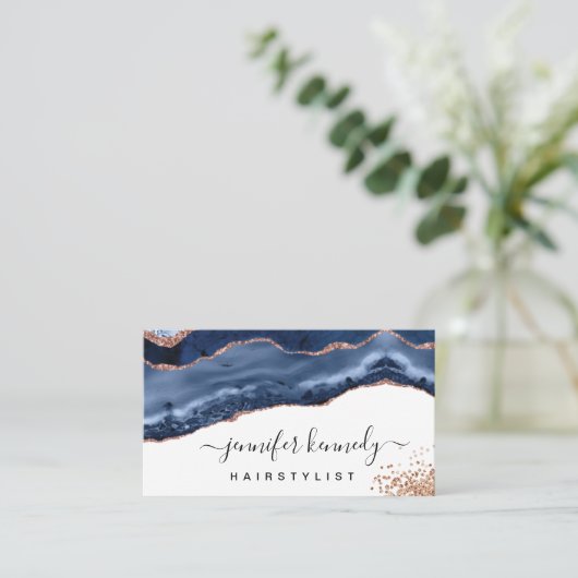 Carte De Visite Rose bleu Indigo  or Parties scintillant Agate Mar (Debout devant)