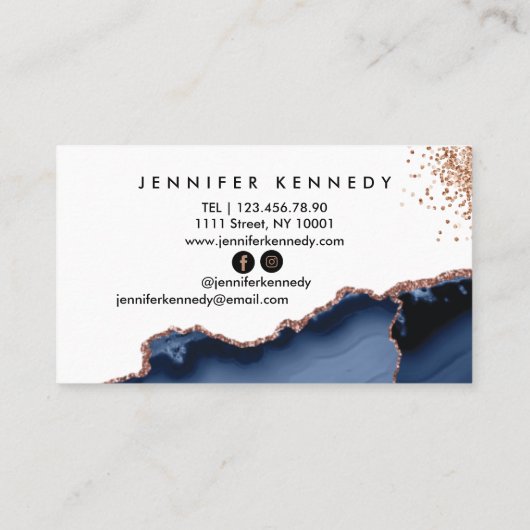 Carte De Visite Rose bleu Indigo  or Parties scintillant Agate Mar (Dos)