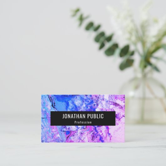 Carte De Visite Rose Bleu violet tendance Art Abstrait moderne (Debout devant)