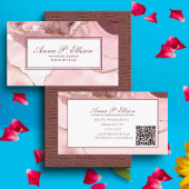 Carte De Visite Rose Blush &Gold Parties scintillant Agate QR Code