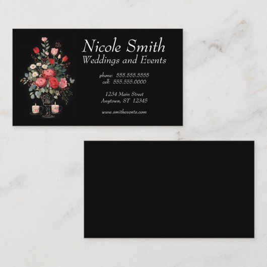 Carte De Visite Rose Bouquet & Bougies Wedding planner Événements (Devant / Derrière)