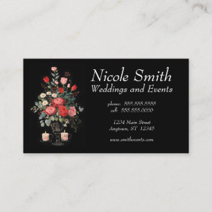 Carte De Visite Rose Bouquet & Bougies Wedding planner Événements