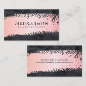Carte De Visite Rose brossé | Black Crumpled Texture (Devant / Derrière)