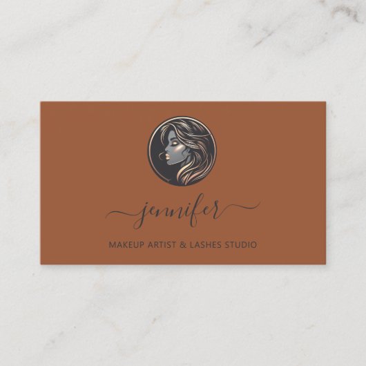 Carte De Visite Rose Brown maquillage artiste logo Lashes QR CODE (Devant)