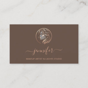 Carte De Visite Rose Brown maquillage artiste logo Lashes QR CODE