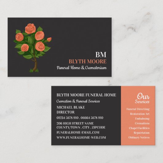 Carte De Visite Rose Bush, Maison funéraire, directeurs (Devant / Derrière)