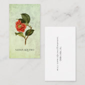 Carte De Visite Rose Camellia Floral Sur Sage Texté (Devant / Derrière)