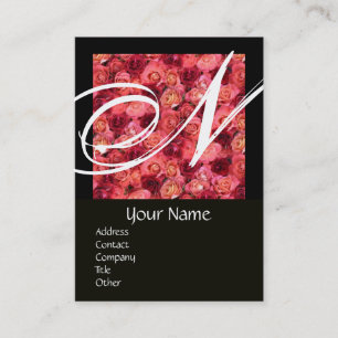 Carte De Visite ROSE CHAMP CARRÉ MONOGRAM rose rouge noir, blanc