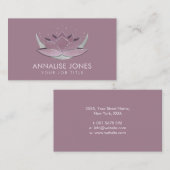 Carte De Visite Rose chatoyant Lotus et Lune en argent (Devant / Derrière)