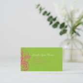 Carte De Visite Rose chaud et vert chic fleurit (Debout devant)