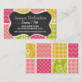 Carte De Visite Rose chaud, Saumon, Jaune et Vert mignonne À damie (Devant / Derrière)