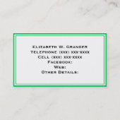 Carte De Visite Rose Chaud Uni #2 Vert Émeraude Ruban Nom Monogram (Dos)