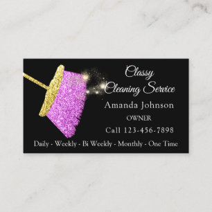 Carte De Visite Rose chic de fuchsia d'or de service de nettoyage