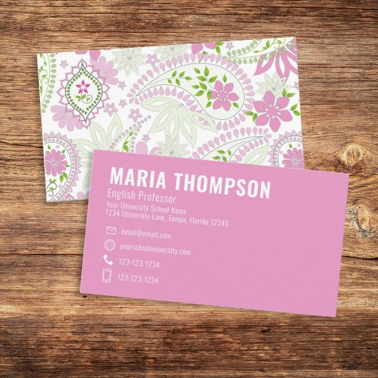 Carte De Visite Rose Chic Design Joli Motif moderne Paisley