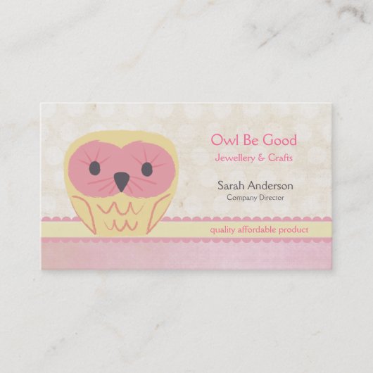 Carte de visite rose chic minable de hibou mignon (Devant)