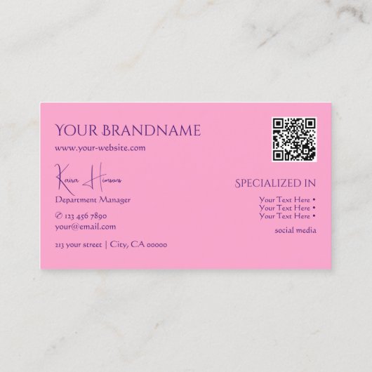 Carte De Visite Rose clair clair avec monogramme QR-Code et bijoux (Dos)