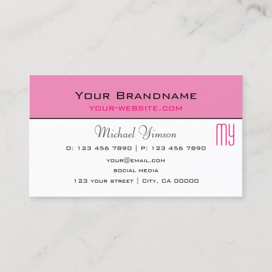 Carte De Visite Rose clair et blanc avec Monogram Professional (Dos)