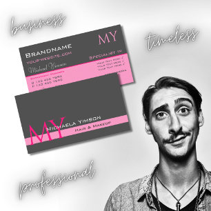 Carte De Visite Rose clair gris foncé avec initiales Professionnel