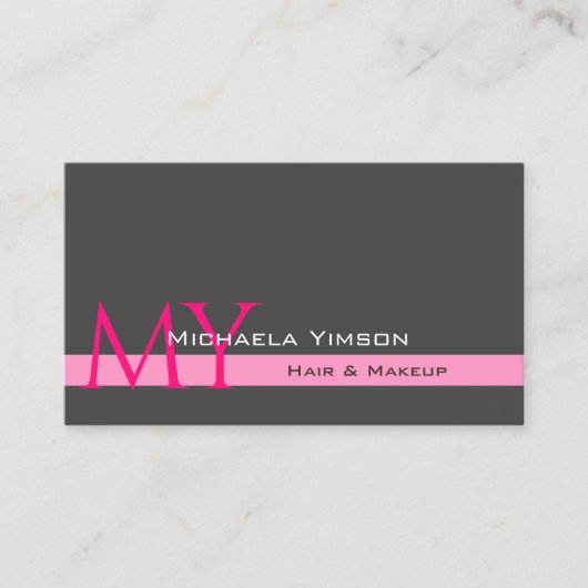 Carte De Visite Rose clair gris foncé avec initiales Professionnel (Devant)