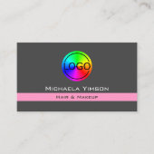Carte De Visite Rose clair gris foncé avec logo chic professionnel (Devant)