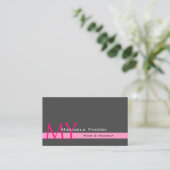 Carte De Visite Rose clair gris foncé avec Monogramme professionne (Debout devant)