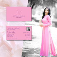 Rose clair moderne avec monogramme et code QR