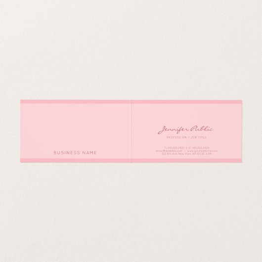 Carte De Visite Rose clair moderne Modèle simple Élégant Script (Intérieur déplié)