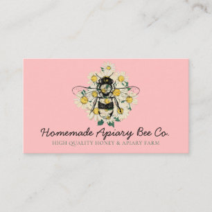 Carte De Visite Rose Classy Coeur Fleurs de marguerite Apiary Miel