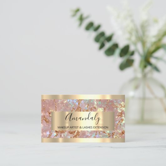 Carte De Visite Rose Copper Gold Marble Frame Event (Debout devant)