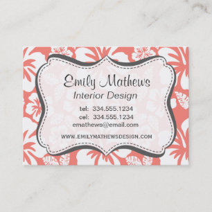 Carte De Visite Rose Corail Hibiscus Tropical