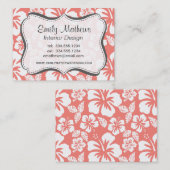 Carte De Visite Rose Corail Hibiscus Tropical (Devant / Derrière)