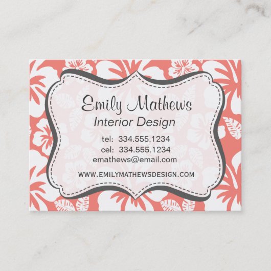 Carte De Visite Rose Corail Hibiscus Tropical (Devant)