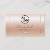 Carte De Visite Rose Corail Pastel Pailleté Strass et Logo (Devant)