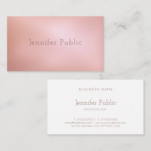 Carte De Visite Rose créatif Or moderne Professionnel Plain (Devant / Derrière)