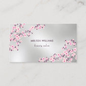 Carte De Visite Rose de Cerisier Professionnel Argent (Devant)