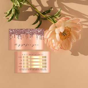 Carte De Visite Rose de certificat-cadeau Parties scintillant Gold