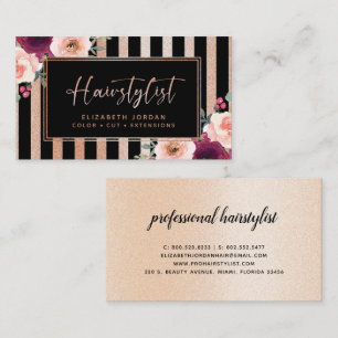 Carte De Visite Rose de cheveux Floral noir Parties scintillant or